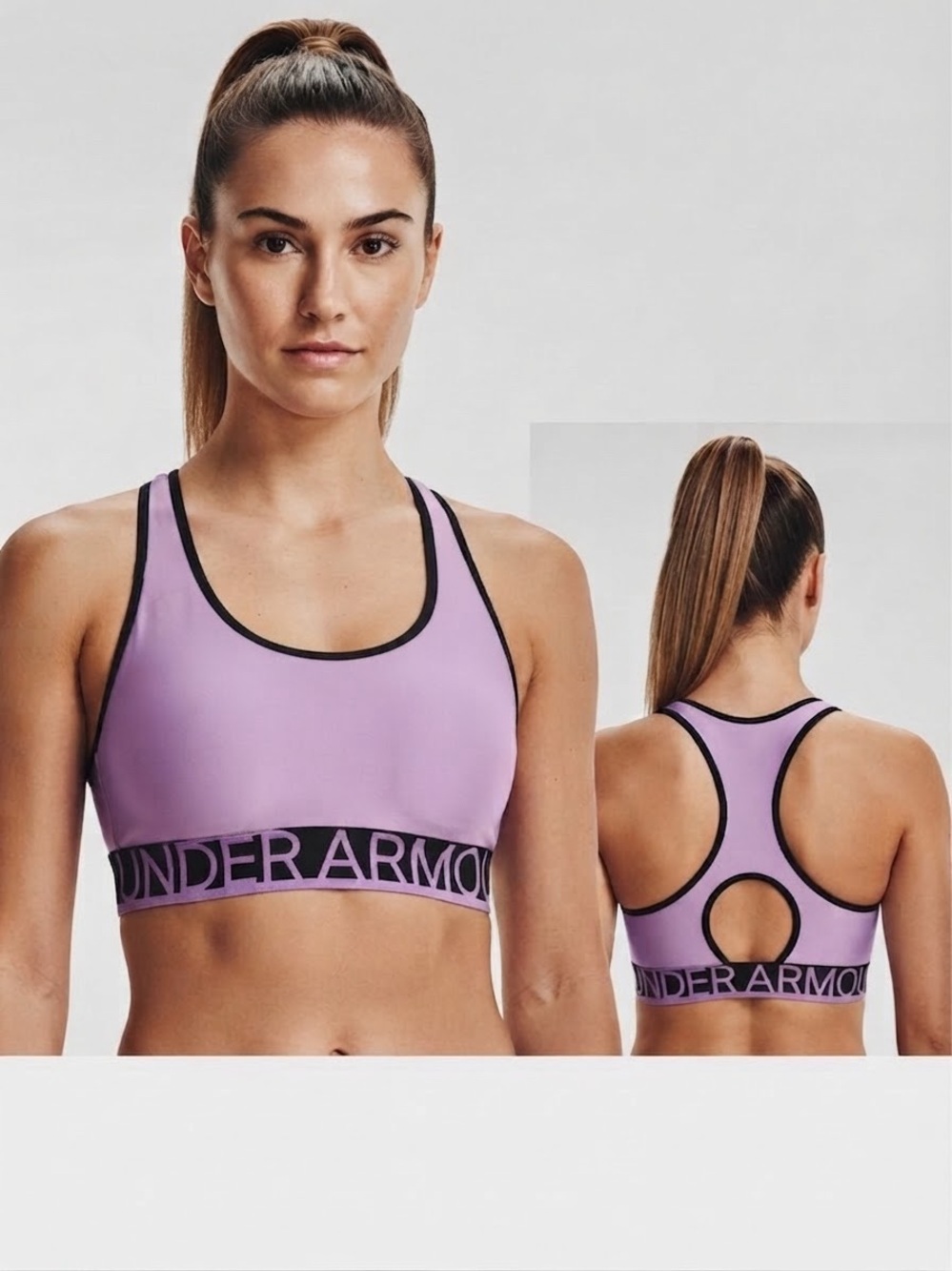 GUC Under Armour Lavender Racerback Sports Bra Black Trim L Large Padless Top